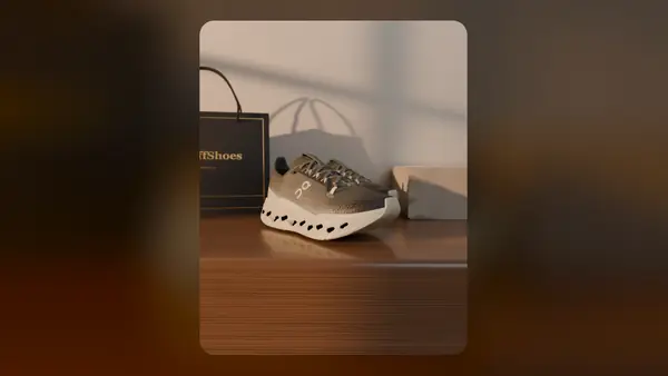 Mise en scène 3D d'une paire et de son univers de marque en studio