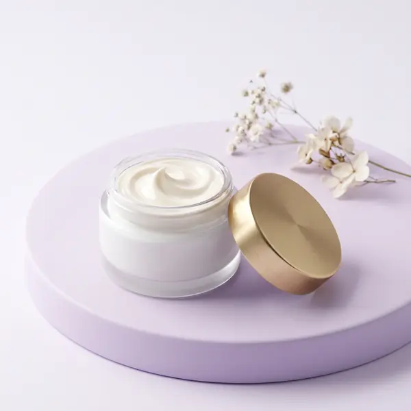 Packshot 3D photoréaliste d'un pot de crème au couvercle doré