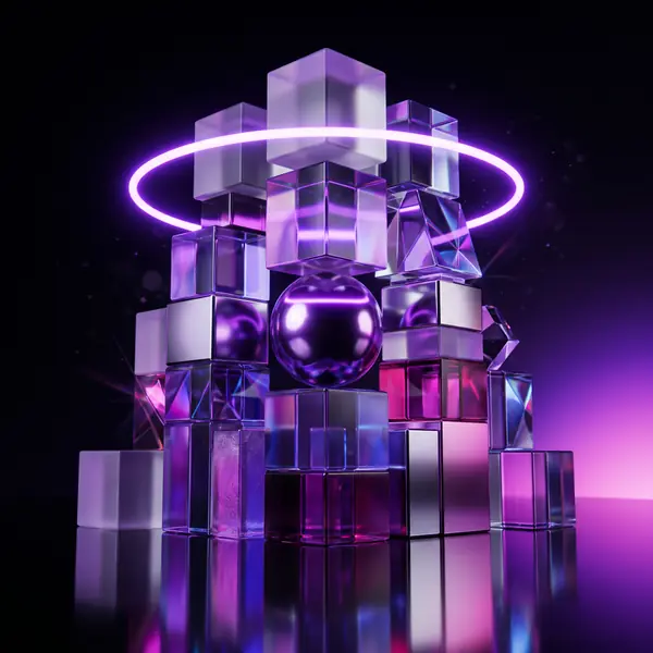 Formes en verre et sphère chromée pour une vidéo de motion design 3D